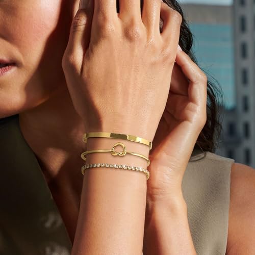 Gold Bangle Cuff Knot Bracelet for Women Stack Non Tarnish 14k Gold Plated Dainty Cubic Zirconia Tennis Bracelets Jewelry Set for Women Trendy - Image 4