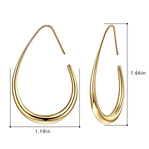 Lightweight Teardrop Hoop Earrings for Women - 14k Gold/White Gold Plated Large Oval Pull Through Hoop Earrings High Polished Statement Jewelry Gift for Women - Image 3