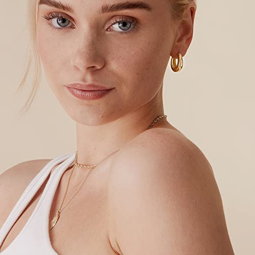 14K Gold Plated Sterling Silver Post Small Chunky Hoops Earrings | Thick Lightweight Gold Hoop Earrings for Women - Image 3