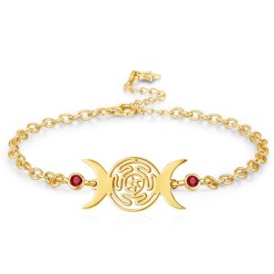 Hecate Bracelet Triple Moon Goddess Protection Bracelets For Women 925 Sterling Silver Hekate Lilith Greek Mythology Pagan Wiccan Magic Witchcraft Spiritual Amulet Moonstone Jewelry