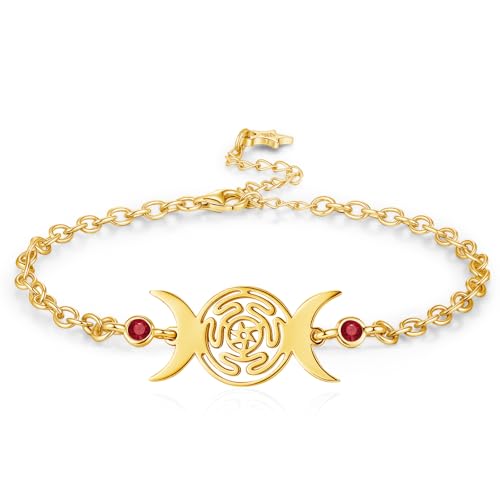 Hecate Bracelet Triple Moon Goddess Protection Bracelets For Women 925 Sterling Silver Hekate Lilith Greek Mythology Pagan Wiccan Magic Witchcraft Spiritual Amulet Moonstone Jewelry