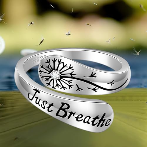 Hope Just Breathe Rings for Women Just Breathe Ring 925 Sterling Silver Dandelion Inspirational Encouragement Adjustable Mothers Day Gifts Size 7 - Image 8