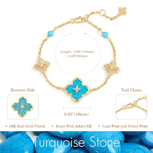 Gold Charm Bracelets for Women Clover Bracelet 14K Gold Plated Lucky Four Leaf Flower Pendant Link Chain Gold Bracelet Jewelry - Image 7