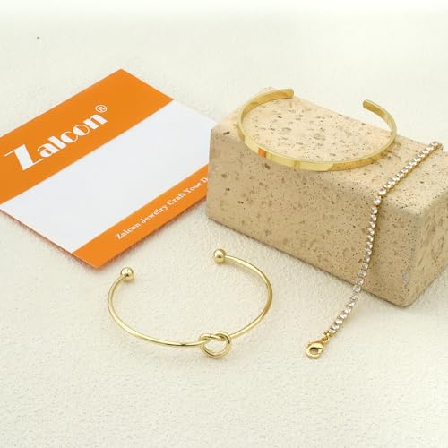 Gold Bangle Cuff Knot Bracelet for Women Stack Non Tarnish 14k Gold Plated Dainty Cubic Zirconia Tennis Bracelets Jewelry Set for Women Trendy - Image 7