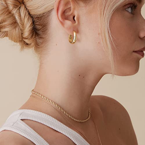 14K Gold Plated Sterling Silver Post Small Chunky Hoops Earrings | Thick Lightweight Gold Hoop Earrings for Women - Image 5