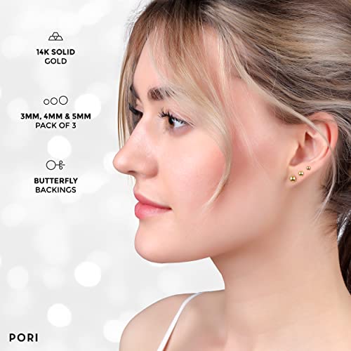 14K Solid Gold Ball Stud Earrings (3-Pair-Pack) 3MM 4MM and 5MM - Choose a Color - Image 6