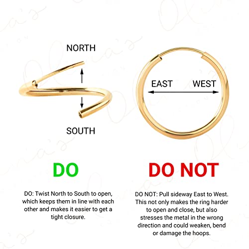 Olivia's Collection 14k White or Yellow Gold Lightweight Endless Hoop Earrings (10-20mm) True 1.0mm width. Piercing to Lobe, Upper-Lobe for a Woman, Man, Teens - Image 6