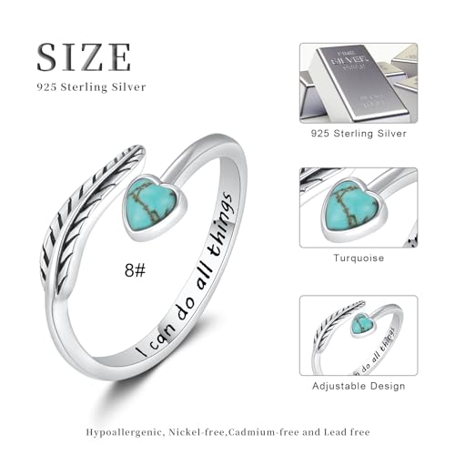 Genuine Turquoise/Moss Agate Feather Ring 925 Sterling Silver Adjustable Ring Western Thumb Rings Vintage Jewelry Gifts for Women - Image 6