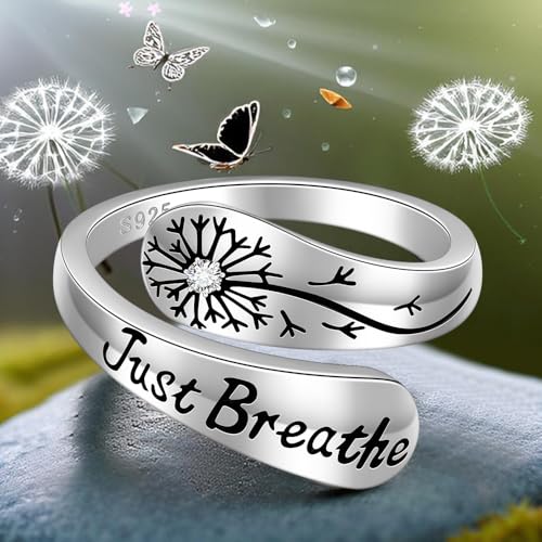 Hope Just Breathe Rings for Women Just Breathe Ring 925 Sterling Silver Dandelion Inspirational Encouragement Adjustable Mothers Day Gifts Size 7 - Image 7