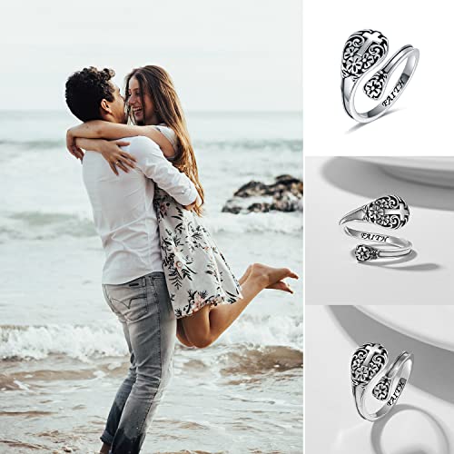 925 Sterling Silver Cross Spoon Ring - Oxidized Vintage Flower Faith Rings Adjustable Size Inspirational Jewelry - Image 3