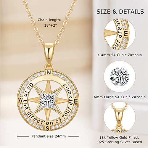Graduation Gifts for Her, Inspirational Graduates Compass Necklace for Women Girls Jewelry, Class of Senior High School College Graduation Gifts for Friends with Congrats Grad Box and Gift Card (18K Gold Filled 925 Sterling Silver necklace) - Image 5