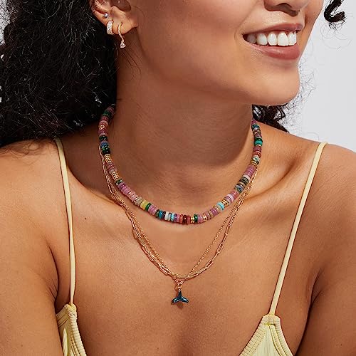 Boho Beaded Choker Necklace for Women, Gemstone Choker Natural Stone Freshwater Pearl Surfer Necklaces 14K Gold Plated Summer Beach Handmade Jewelry - Image 4