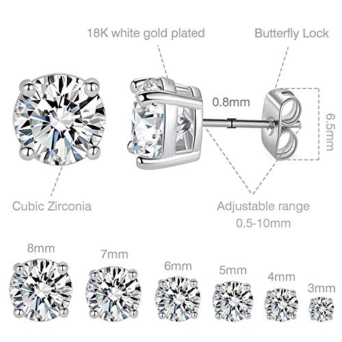 18K White Gold Plated 4 Pong Round Clear Cubic Zirconia Stud Earring Pack of 6 Pairs (6 Pairs) - Image 3