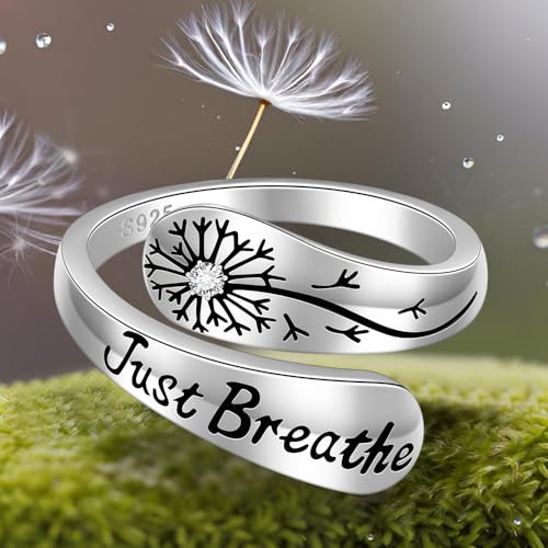 Hope Just Breathe Rings for Women Just Breathe Ring 925 Sterling Silver Dandelion Inspirational Encouragement Adjustable Mothers Day Gifts Size 7 - Image 6