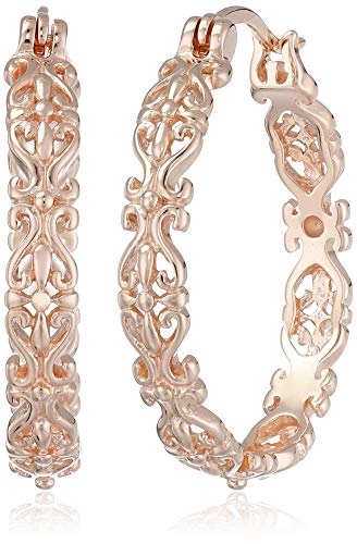Gold Plated Sterling Silver Filigree Round Hoop Earrings , (previously Amazon Collection)
