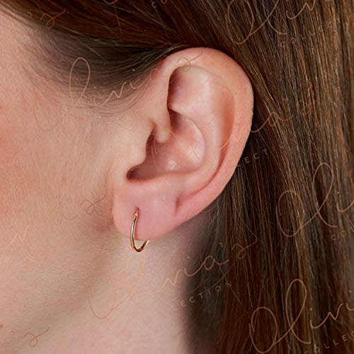 Olivia's Collection 14k White or Yellow Gold Lightweight Endless Hoop Earrings (10-20mm) True 1.0mm width. Piercing to Lobe, Upper-Lobe for a Woman, Man, Teens - Image 4