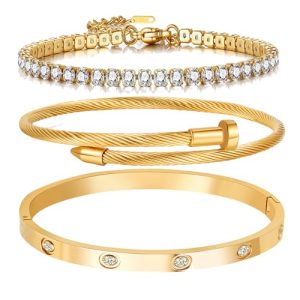 18 K Gold Plated Love Bangle Bracelet Set Flexible Wide Wristband Bangle Bangle Set for Love