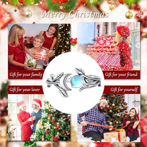 925 Sterling Silver Opal Turquoise Moonstone Moon Ring - Adjustable Vintage Crescent Moon Ring Fire Opal Planet Earth Jewelry for Women - Image 5