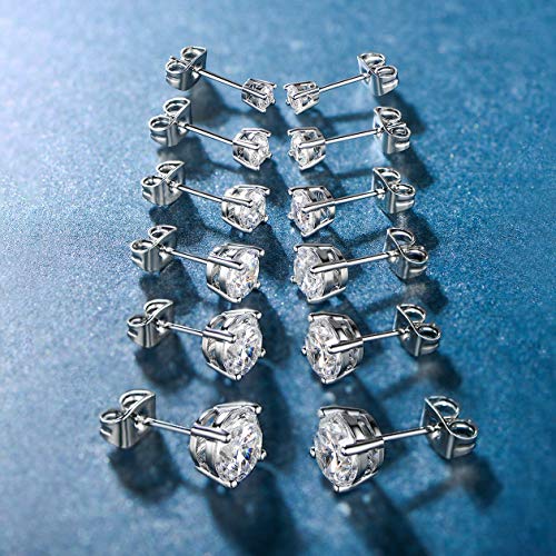 18K White Gold Plated 4 Pong Round Clear Cubic Zirconia Stud Earring Pack of 6 Pairs (6 Pairs) - Image 5