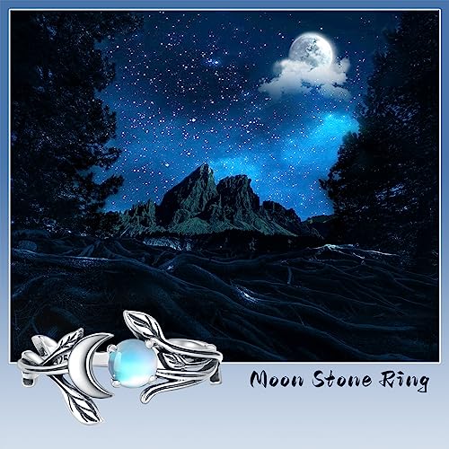 925 Sterling Silver Opal Turquoise Moonstone Moon Ring - Adjustable Vintage Crescent Moon Ring Fire Opal Planet Earth Jewelry for Women - Image 4