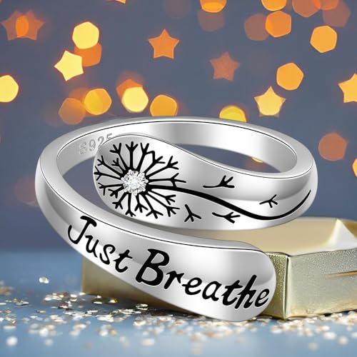 Hope Just Breathe Rings for Women Just Breathe Ring 925 Sterling Silver Dandelion Inspirational Encouragement Adjustable Mothers Day Gifts Size 7 - Image 5