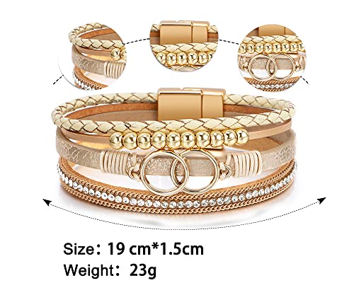 Leopard Bracelet for Women, Boho Leather Wrap Multi-Layer Pearl Crystal Bracelet Bangle Jewelry - Image 7