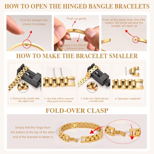 2pcs Gold Chain Link Bracelet, Stainless Steel Crystal Friendship Bracelets Bangle,Watch Band Chains Wristband Jewelry with Adjust Tool - Image 6