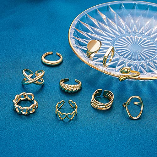 10PCS Gold Dome Chunky Rings for Women 18K Gold Plated Braided Twisted Round Signet Rings Adjustable Open Ring Band Statement Jewelry Size 7-9 - Image 7